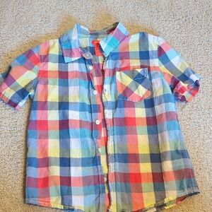 Red and Blue Button Down Shirt with Vibrant Plaid Pattern
